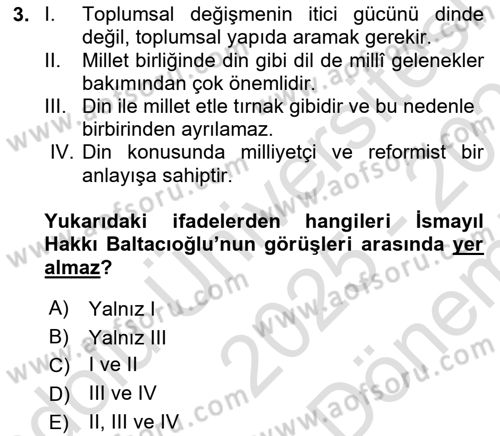 Türk Sosyologları Dersi 2025 - 2026 Yılı (Final) Dönem Sonu Sınav Soruları 3. Soru