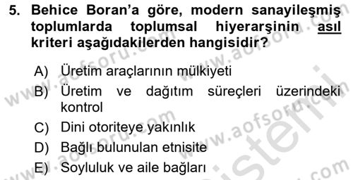 Türk Sosyologları Dersi 2025 - 2026 Yılı (Final) Dönem Sonu Sınav Soruları 5. Soru