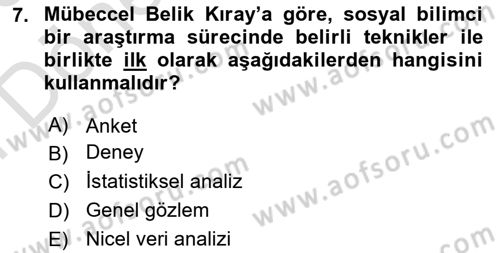 Türk Sosyologları Dersi 2025 - 2026 Yılı (Final) Dönem Sonu Sınav Soruları 7. Soru