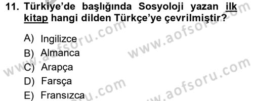 Türkiye´de Sosyoloji Dersi 2012 - 2013 Yılı (Vize) Ara Sınav Soruları 11. Soru
