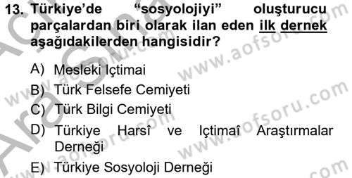 Türkiye´de Sosyoloji Dersi Ara Sınavı Deneme Sınav Soruları 13. Soru