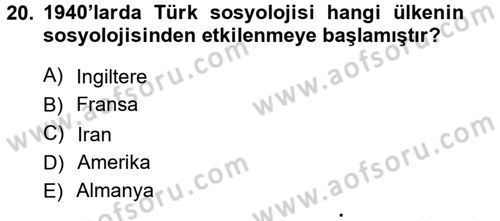 Türkiye´de Sosyoloji Dersi 2012 - 2013 Yılı (Vize) Ara Sınav Soruları 20. Soru