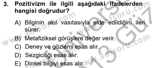 Türkiye´de Sosyoloji Dersi 2012 - 2013 Yılı (Vize) Ara Sınav Soruları 3. Soru