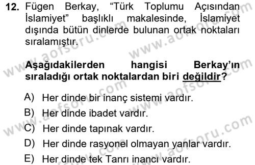 Türkiye´de Sosyoloji Dersi 2012 - 2013 Yılı (Final) Dönem Sonu Sınav Soruları 12. Soru