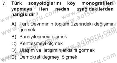 Türkiye´de Sosyoloji Dersi 2012 - 2013 Yılı Tek Ders Sınav Soruları 7. Soru