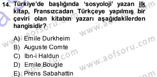 Türkiye´de Sosyoloji Dersi Ara Sınavı Deneme Sınav Soruları 14. Soru