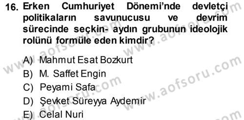 Türkiye´de Sosyoloji Dersi Ara Sınavı Deneme Sınav Soruları 16. Soru