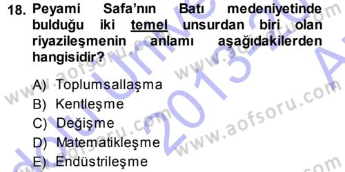 Türkiye´de Sosyoloji Dersi Ara Sınavı Deneme Sınav Soruları 18. Soru