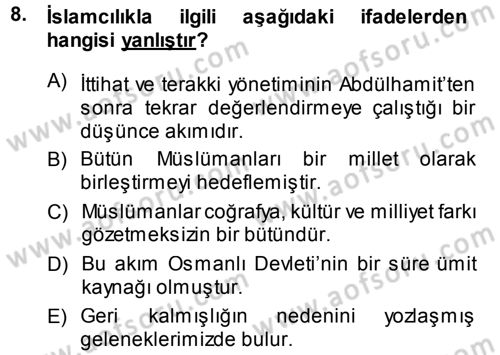 Türkiye´de Sosyoloji Dersi Ara Sınavı Deneme Sınav Soruları 8. Soru