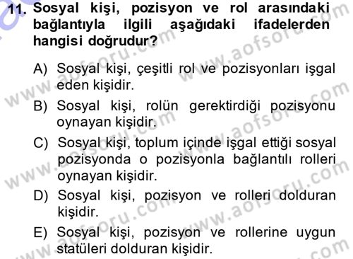 Türkiye´de Sosyoloji Dersi Ara Sınavı Deneme Sınav Soruları 11. Soru