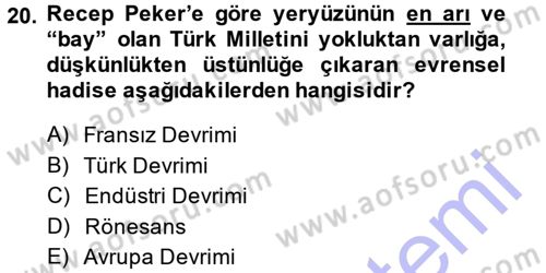 Türkiye´de Sosyoloji Dersi Ara Sınavı Deneme Sınav Soruları 20. Soru