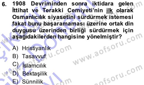 Türkiye´de Sosyoloji Dersi Ara Sınavı Deneme Sınav Soruları 6. Soru