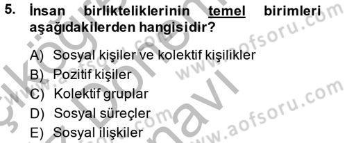 Türkiye´de Sosyoloji Dersi 2014 - 2015 Yılı (Final) Dönem Sonu Sınav Soruları 5. Soru