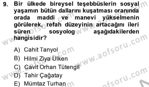 Türkiye´de Sosyoloji Dersi 2014 - 2015 Yılı (Final) Dönem Sonu Sınav Soruları 9. Soru