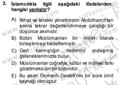 Türkiye´de Sosyoloji Dersi 2014 - 2015 Yılı Tek Ders Sınav Soruları 3. Soru