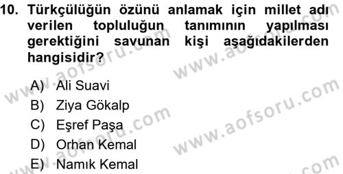 Türkiye´de Sosyoloji Dersi Ara Sınavı Deneme Sınav Soruları 10. Soru