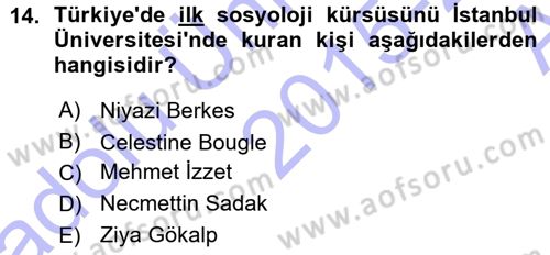 Türkiye´de Sosyoloji Dersi Ara Sınavı Deneme Sınav Soruları 14. Soru