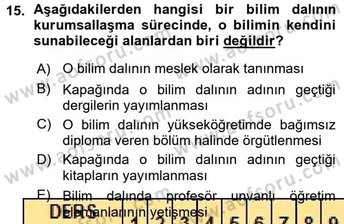 Türkiye´de Sosyoloji Dersi Ara Sınavı Deneme Sınav Soruları 15. Soru