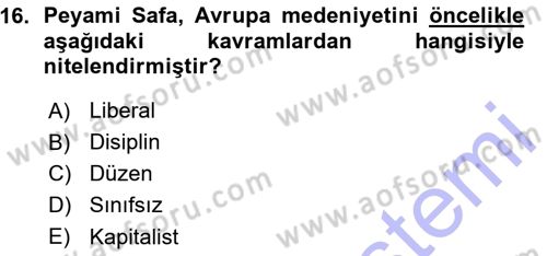 Türkiye´de Sosyoloji Dersi Ara Sınavı Deneme Sınav Soruları 16. Soru