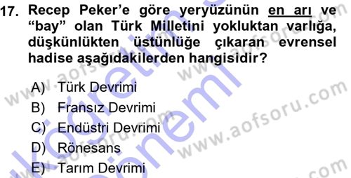 Türkiye´de Sosyoloji Dersi Ara Sınavı Deneme Sınav Soruları 17. Soru