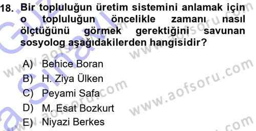 Türkiye´de Sosyoloji Dersi Ara Sınavı Deneme Sınav Soruları 18. Soru