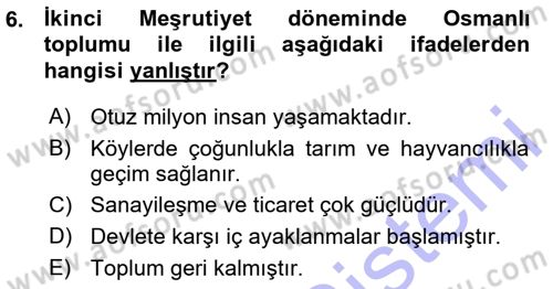 Türkiye´de Sosyoloji Dersi Ara Sınavı Deneme Sınav Soruları 6. Soru