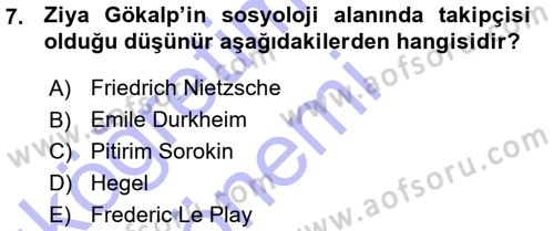 Türkiye´de Sosyoloji Dersi Ara Sınavı Deneme Sınav Soruları 7. Soru