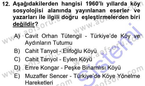 Türkiye´de Sosyoloji Dersi 2015 - 2016 Yılı (Final) Dönem Sonu Sınav Soruları 12. Soru