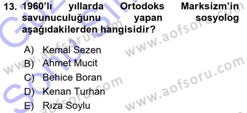 Türkiye´de Sosyoloji Dersi 2015 - 2016 Yılı (Final) Dönem Sonu Sınav Soruları 13. Soru