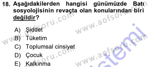 Türkiye´de Sosyoloji Dersi 2015 - 2016 Yılı (Final) Dönem Sonu Sınav Soruları 18. Soru