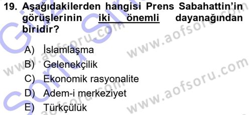 Türkiye´de Sosyoloji Dersi 2015 - 2016 Yılı (Final) Dönem Sonu Sınav Soruları 19. Soru