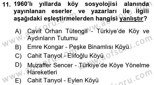 Türkiye´de Sosyoloji Dersi 2015 - 2016 Yılı Tek Ders Sınav Soruları 11. Soru