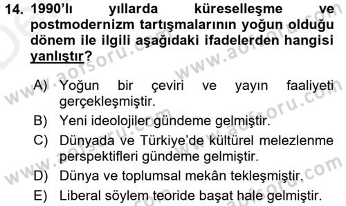 Türkiye´de Sosyoloji Dersi 2015 - 2016 Yılı Tek Ders Sınav Soruları 14. Soru