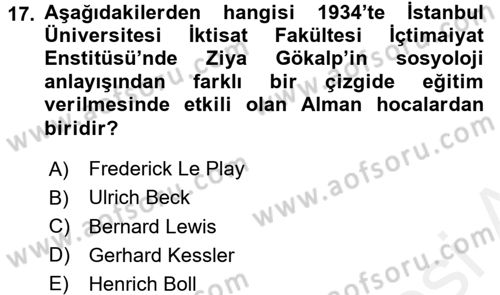 Türkiye´de Sosyoloji Dersi 2015 - 2016 Yılı Tek Ders Sınav Soruları 17. Soru