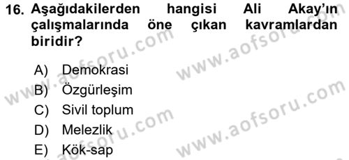 Türkiye´de Sosyoloji Dersi 2016 - 2017 Yılı 3 Ders Sınav Soruları 16. Soru