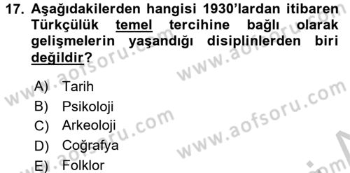 Türkiye´de Sosyoloji Dersi 2016 - 2017 Yılı 3 Ders Sınav Soruları 17. Soru