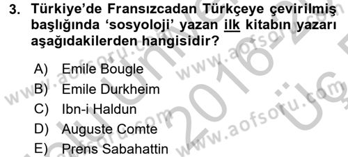 Türkiye´de Sosyoloji Dersi 2016 - 2017 Yılı 3 Ders Sınavı 3. Soru