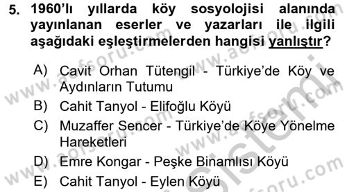 Türkiye´de Sosyoloji Dersi 2016 - 2017 Yılı 3 Ders Sınavı 5. Soru