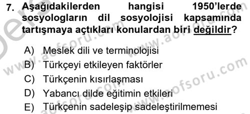 Türkiye´de Sosyoloji Dersi 2016 - 2017 Yılı 3 Ders Sınav Soruları 7. Soru