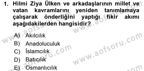 Türkiye´de Sosyoloji Dersi Ara Sınavı Deneme Sınav Soruları 1. Soru