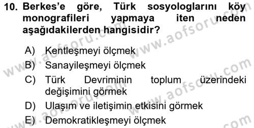 Türkiye´de Sosyoloji Dersi Ara Sınavı Deneme Sınav Soruları 10. Soru