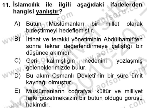 Türkiye´de Sosyoloji Dersi Ara Sınavı Deneme Sınav Soruları 11. Soru