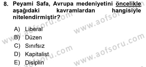 Türkiye´de Sosyoloji Dersi 2016 - 2017 Yılı (Vize) Ara Sınav Soruları 8. Soru