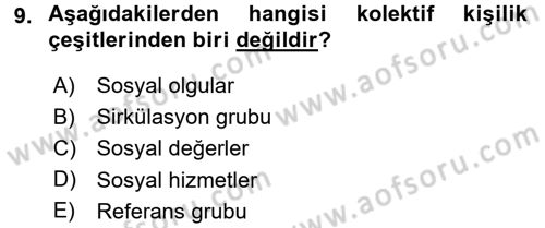 Türkiye´de Sosyoloji Dersi 2016 - 2017 Yılı (Vize) Ara Sınav Soruları 9. Soru