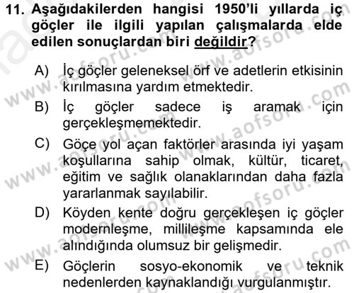 Türkiye´de Sosyoloji Dersi 2016 - 2017 Yılı (Final) Dönem Sonu Sınav Soruları 11. Soru