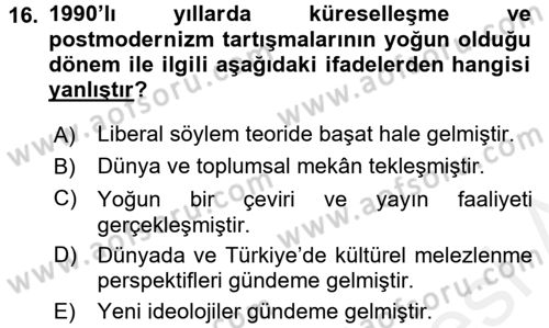 Türkiye´de Sosyoloji Dersi 2016 - 2017 Yılı (Final) Dönem Sonu Sınav Soruları 16. Soru