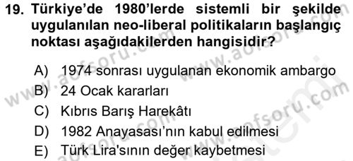 Türkiye´de Sosyoloji Dersi 2016 - 2017 Yılı (Final) Dönem Sonu Sınavı 19. Soru