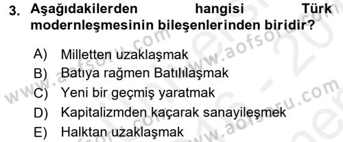 Türkiye´de Sosyoloji Dersi 2016 - 2017 Yılı (Final) Dönem Sonu Sınav Soruları 3. Soru