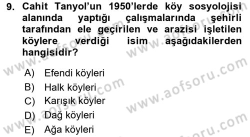 Türkiye´de Sosyoloji Dersi 2016 - 2017 Yılı (Final) Dönem Sonu Sınav Soruları 9. Soru