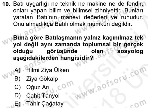 Türkiye´de Sosyoloji Dersi 2017 - 2018 Yılı 3 Ders Sınav Soruları 10. Soru